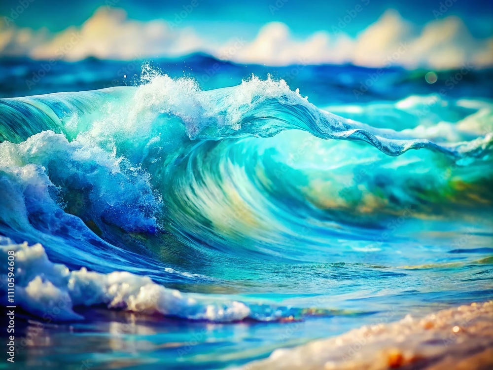 Poster Abstract Navy Blue Watercolor Art with Turquoise Sea Wave Patterns on Canvas, Featuring Wavy Lines and Gradients for a Unique Background Design