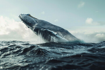 Fototapeta premium Fantastically beautiful majestic huge whale in blue ocean