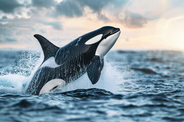 Fantastically beautiful majestic huge whale in deep ocean