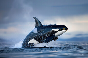 Obraz premium Fantastically beautiful majestic huge whale in deep ocean