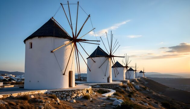 Traditional windmills, the symbol of Mykonos island, Greece