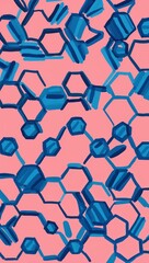 Blue Hexagon pattern hand drawn design on Pink background illustration