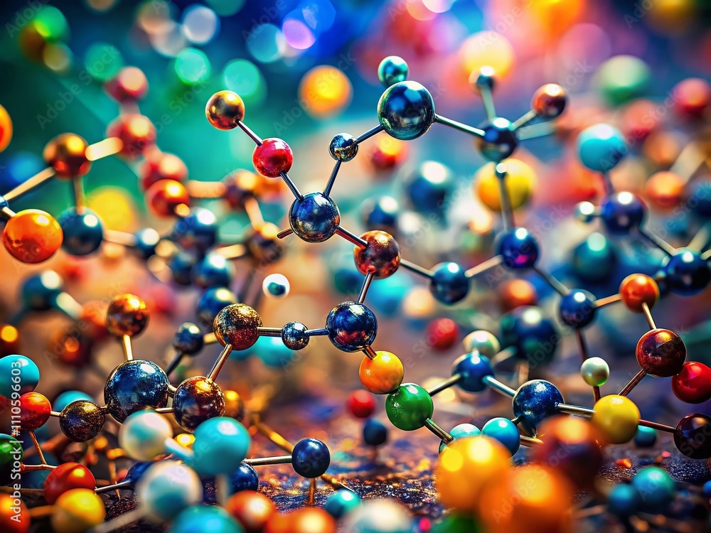 Aufkleber abstract representation of molecular structure in tilt-shift photography style with vivid colors and