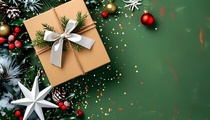 Holiday gift preparation home festive decorations cozy atmosphere overhead view celebrating joy and giving spirit