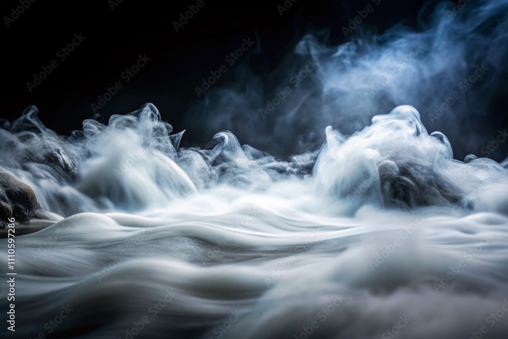 Aufkleber abstract steam flow on isolated black background with blurred white water vapour, ideal for creative