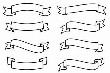 Ribbon, Vintage Ribbon Line Art, Ribbon Banner Vector, Simple Black Thin Line Ribbon Icons, Set of Vintage Ribbons Vector