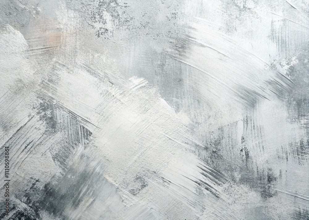 Poster abstract white washed textured background with brush strokes in gray and black shades, creating an e