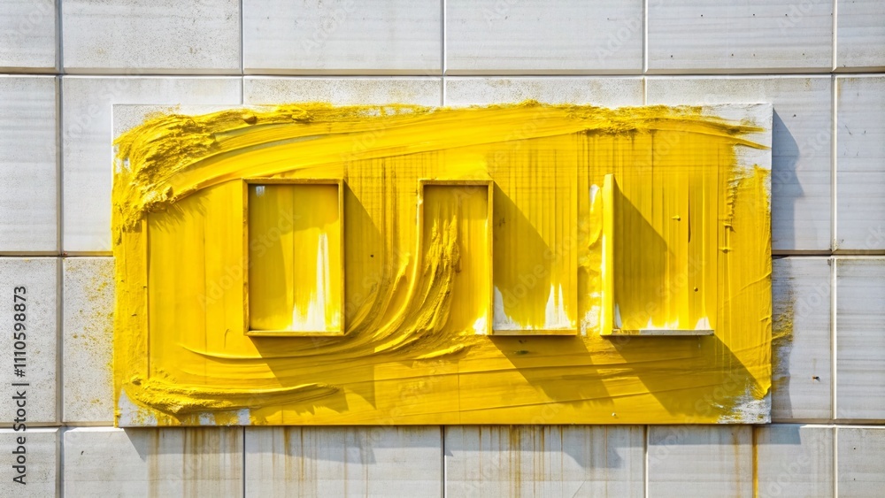 Aufkleber abstract yellow oil paint strokes creating a rectangular lettering area with glossy varnish splash o