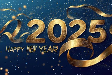 Black Minimalist Happy New Year 2025 Design Greetings Card.
