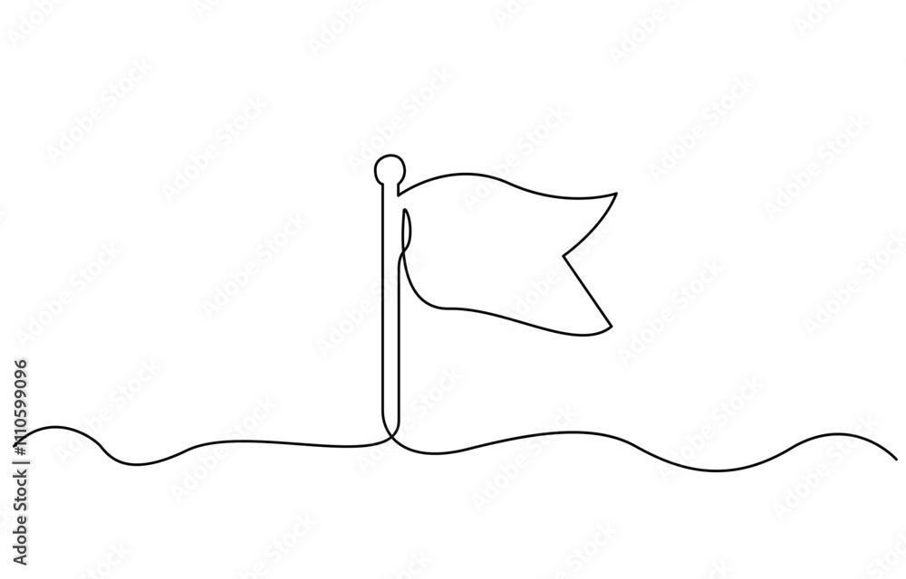 Poster continuous one line empty, white flag drawing. flag vector illustration, single line drawing of a fl