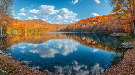 Autumn Lake Reflecting Colorful Trees And Sky