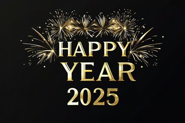 Black Minimalist Happy New Year 2025 Design Greetings Card.
