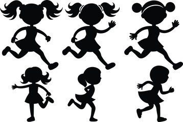 Playful girl running and playing silhouette vector