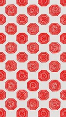Red Octagon pattern hand drawn design on White background illustration