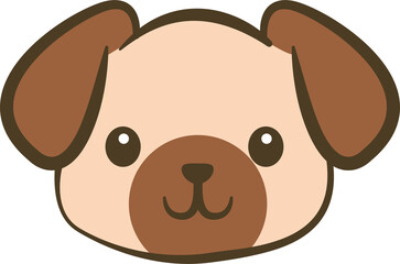 Cute cartoon illustration of a dog's face with brown ears and a brown snout, featuring simple and clean lines.
