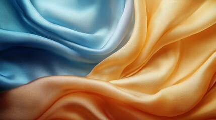 Obraz premium Blue and Gold Silk Fabric Draped in Soft Waves