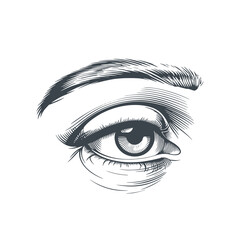 Fototapeta premium A simplified artistic depiction of a side profile of an eye. The eye has a thick eyelid and a small pupil. 