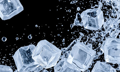 Obraz premium ice cubes background, Ice cubes in water on a black background 