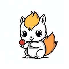 Obraz premium A cute cartoon squirrel with a fluffy orange tail holds a red berry, exuding a playful and cheerful vibe.