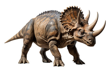 Obraz premium A detailed 3D render of a Triceratops dinosaur, showcasing its textured skin, horns, and frill against a black background.