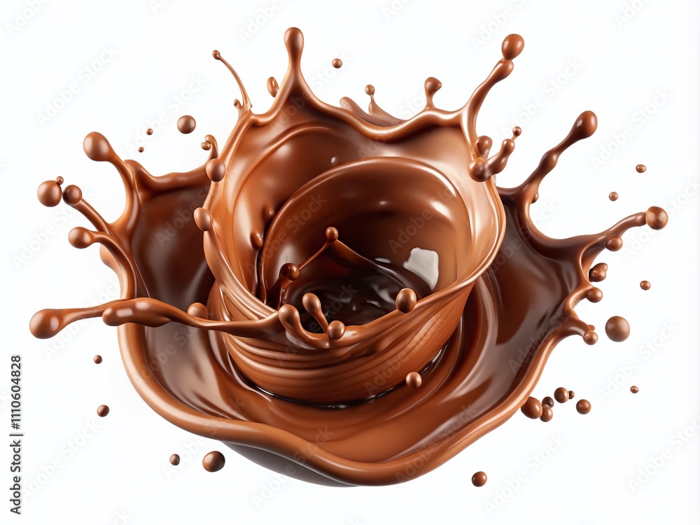 Poster aerial view of abstract chocolate splash on white isolated background capturing the fluid dynamics o
