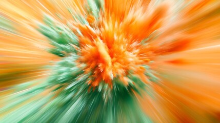 Obraz premium Exploding burst of vibrant orange and green colors, dynamic abstract art. Creativity and energy concept