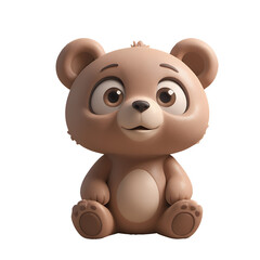 Fototapeta premium Adorable 3D rendered cartoon bear cub sitting, smiling.