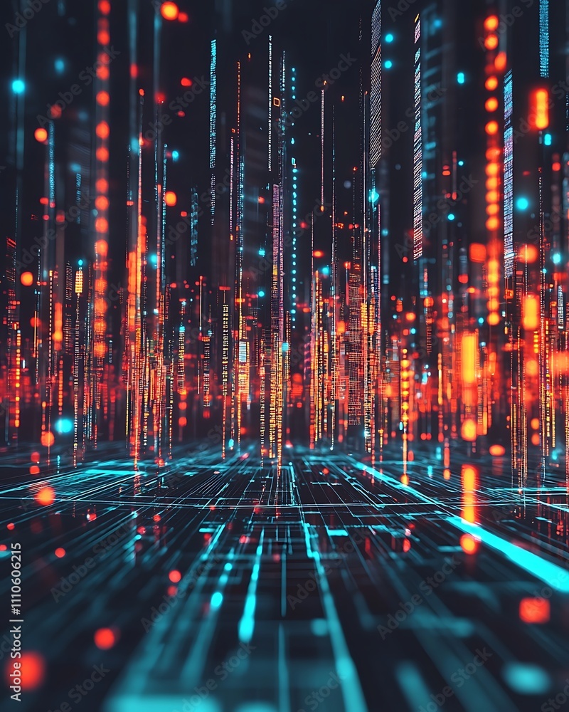 Poster ai powered financial, abstract neural network visualization for trading insights