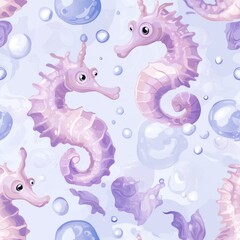Sea Horses in a Pastel Underwater World seamless, pattern, background, texture