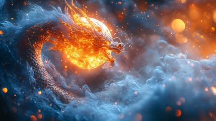 Dramatic Glowing Dragon in Mystical Landscape
