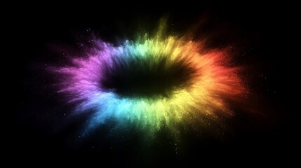 Colorful explosion of rainbow powder on black background, abstract art concept