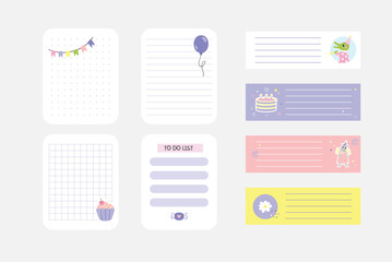 Cute paper notes hand drawn collection for daily planner