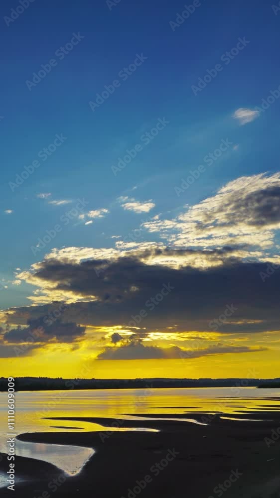 Wall mural river sunset landscape, timelapse. vertical video