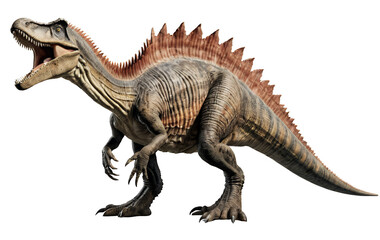 Obraz premium Spinosaurus dinosaur, detailed 3D rendering, side profile, open mouth, textured skin, realistic.