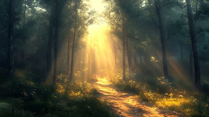 Obraz premium sun rays in the forest