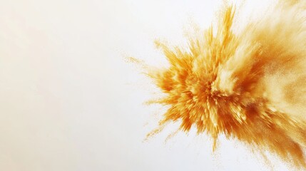 Explosion of golden powder on a white background, dynamic abstract art. Creative energy and movement concept