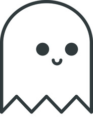 Cute, stylized ghost with a rounded top, zigzag bottom edge, and friendly expression, featuring circular eyes and a small curved mouth.
