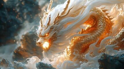 Majestic Golden Dragon with Intricate Embroidery