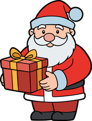 santa claus with gift box Merry Christmas, Santa Claus and Christmas ornaments vector Icon Logo.