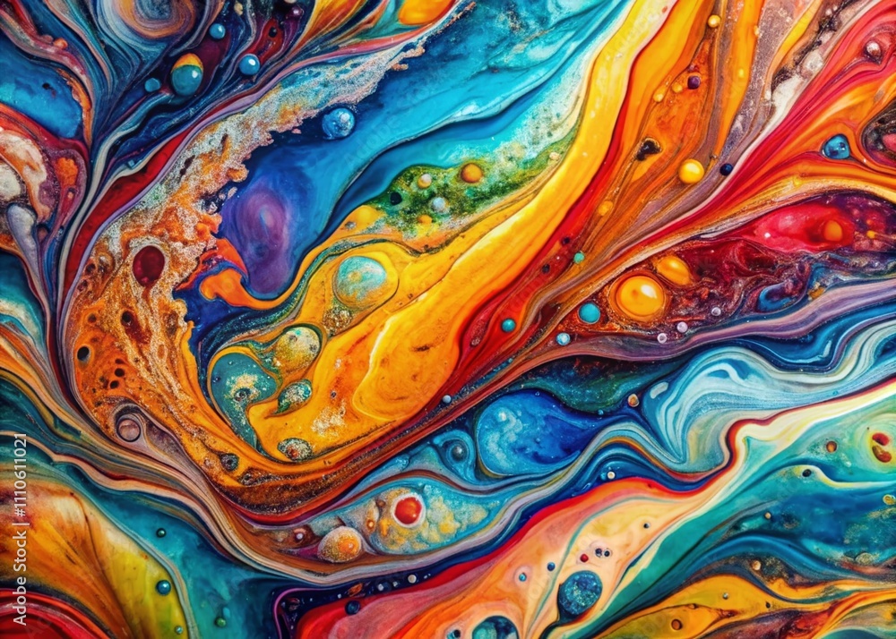 Poster aerial view of colorful marbling marble texture with fluid paint splash creating a high-quality abst