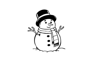 snowman with hat silhouette vector line art. Christmas day winter icons.