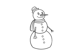 snowman line art vector silhouette out line art design. christmas ornament.