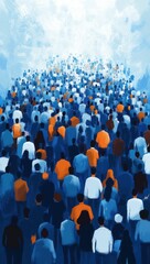 A large crowd of people are coming forward