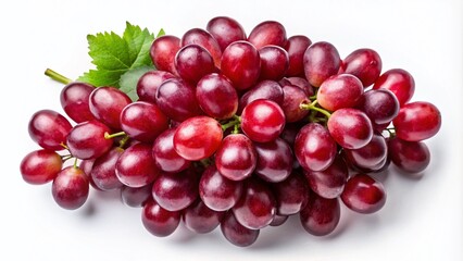 Fototapeta premium Aerial View of Fresh Red Grapes on a White Background, Highlighting Their Juicy Texture and Vibrant Color, Perfect for Food Photography and Culinary Art Projects