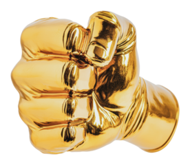 Golden fist symbolizing strength, cut out - stock png.
