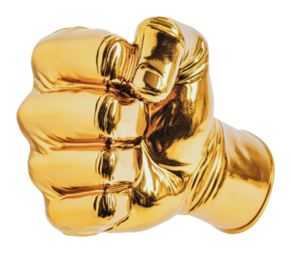 Golden fist symbolizing strength, cut out - stock png.