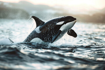 Fototapeta premium Fantastically beautiful majestic huge whale in deep ocean