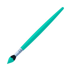 Fototapeta premium Teal paintbrush with paint on bristles. Art supply, painting, and creativity concept. Flat vector illustration isolated on a white background