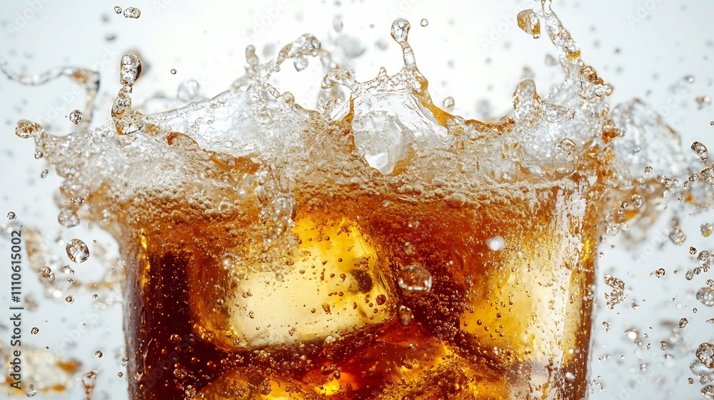 Aufkleber dramatic soda splash with frozen droplets of the bubbly liquid frozen in the air against a clean whi