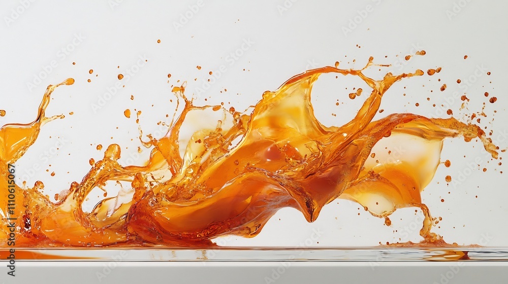 Poster dramatic and visually captivating splash of vibrant orange and red juice twisting and flowing into i